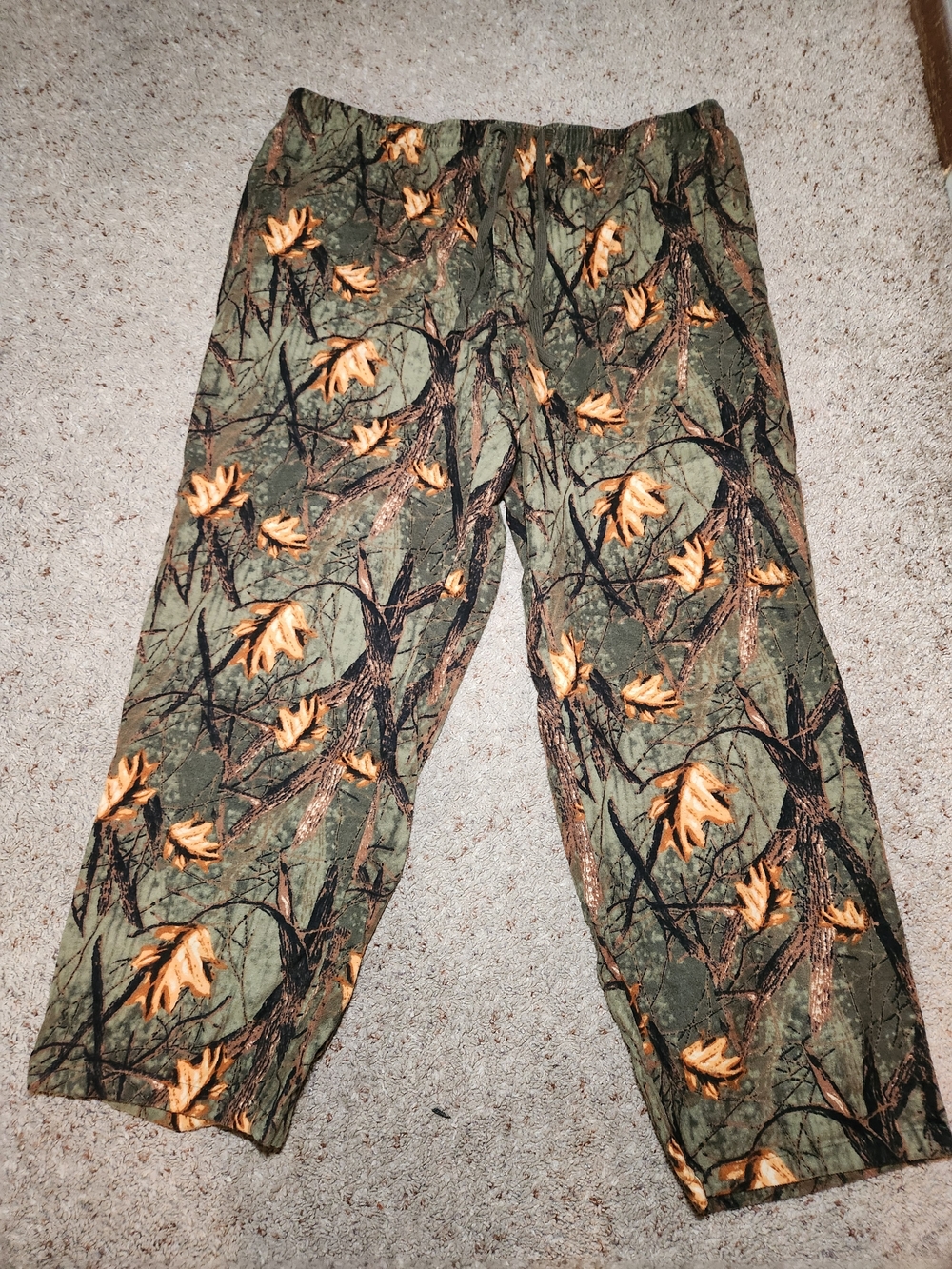 Northcrest Olive Green Camo Pants with Orange Leaf Print For Man Size XXL